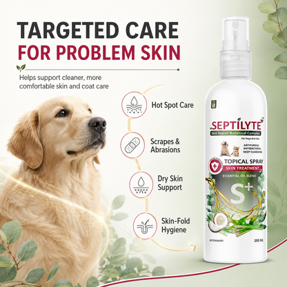 Septilyte Botanical Skin Treatment Spray for Dogs & Cats | Antifungal, Antibacterial, Deep Cleansing | Tea Tree, Neem & Aloe | 200 ml