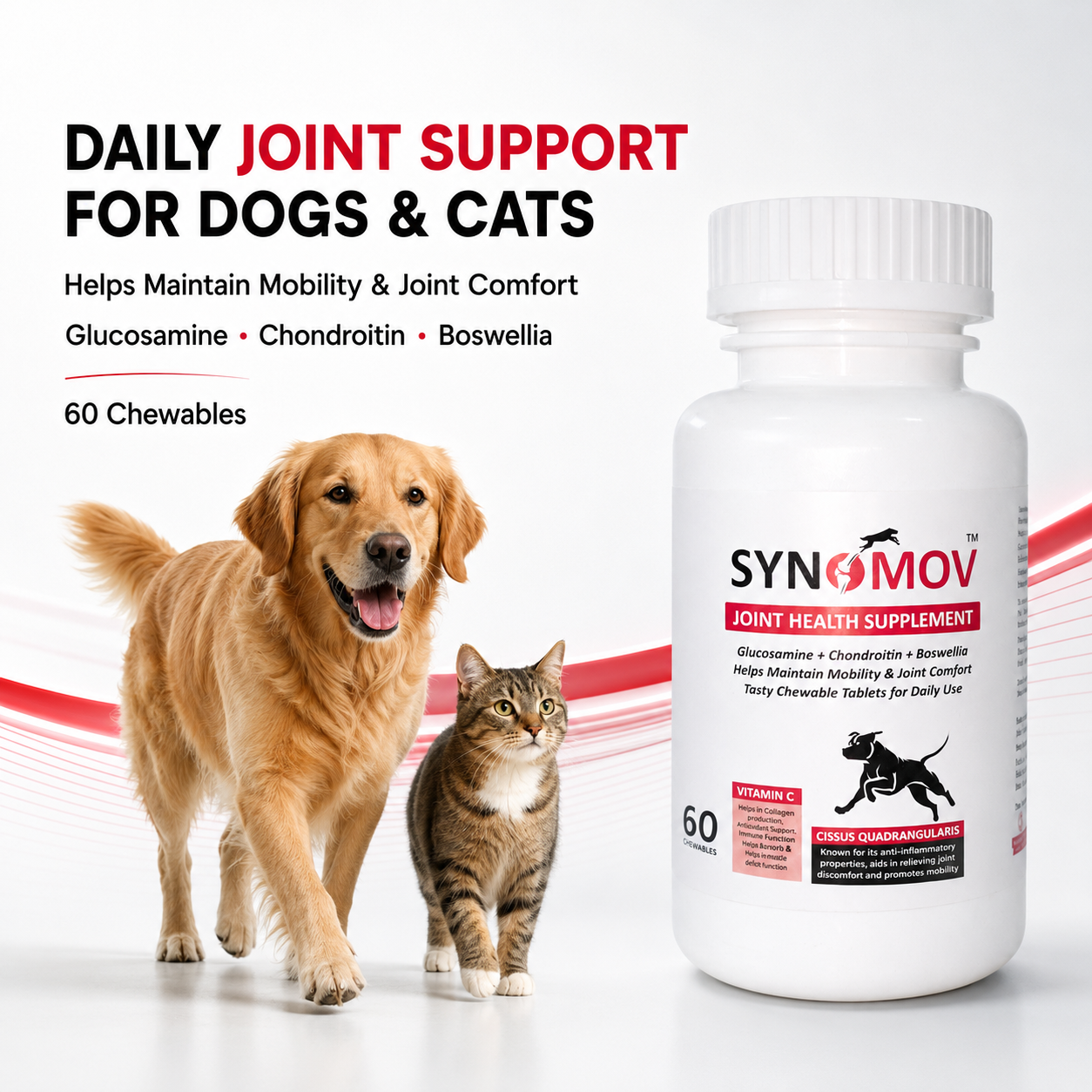 Synomov Joint Health Chewables for Dogs & Cats - 60 chewable tablets