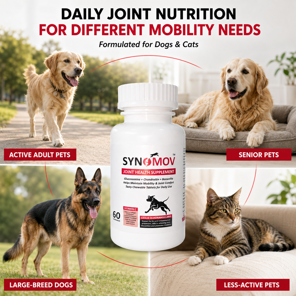 Synomov Joint Health Chewables for Dogs & Cats - 60 chewable tablets