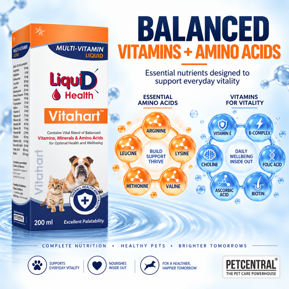 Vitahart Multivitamin Liquid for Dogs & Cats | Daily Vitamin, Mineral & Amino Acid Supplement | 200 ml