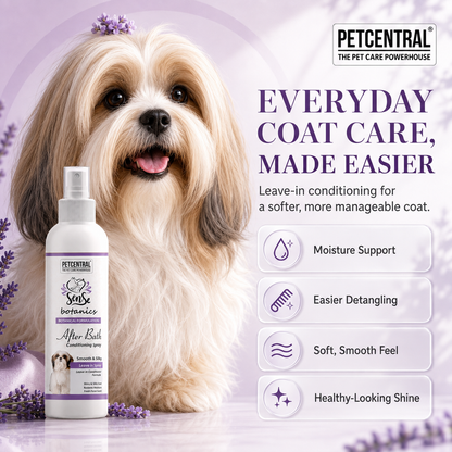 Sense Botanics After Bath Leave-In Conditioning Spray for Dogs & Cats | Detangles, Softens & Adds Shine | Coconut Oil, Aloe Vera, Silk Protein & Vitamin E | No-Rinse Formula | 200 ml
