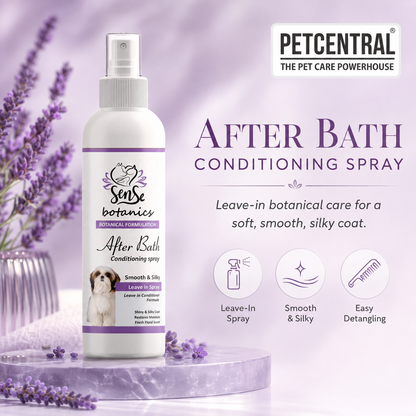 Sense Botanics After Bath Leave-In Conditioning Spray for Dogs & Cats | Detangles, Softens & Adds Shine | Coconut Oil, Aloe Vera, Silk Protein & Vitamin E | No-Rinse Formula | 200 ml
