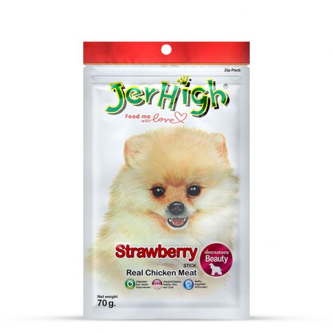 JerHigh Strawberry dog meaty treat pouch with real chicken and strawberry flavor 70 gm