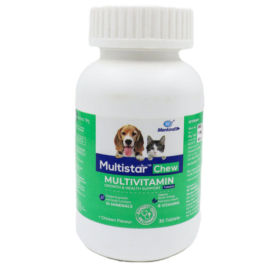 Mankind Multistar Chew tablets Multivitamin Supplement for Dogs and Cats (pack of 30 tablets)