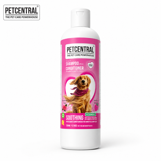 PETCENTRAL Himalayan Rose & Strawberry 2-in-1 Pet Shampoo + Conditioner | Cleansing, Conditioning & Detangling | For Dogs & Cats