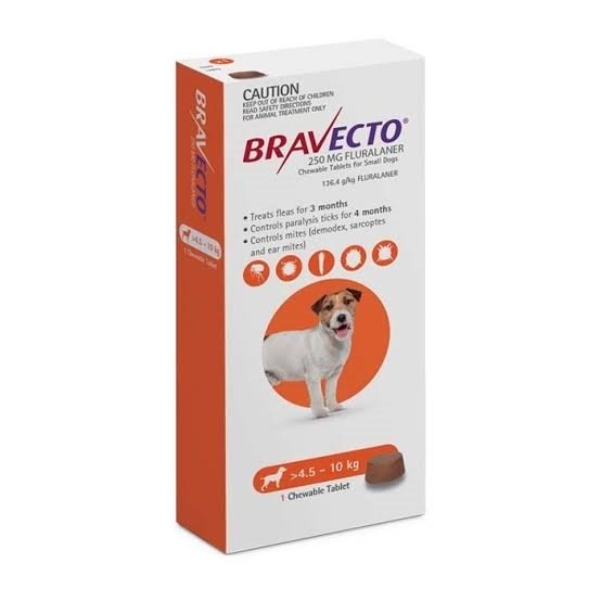 Bravecto 250mg TABLET for small dogs 4.5-10kg flea and tick treatment chewable tablet