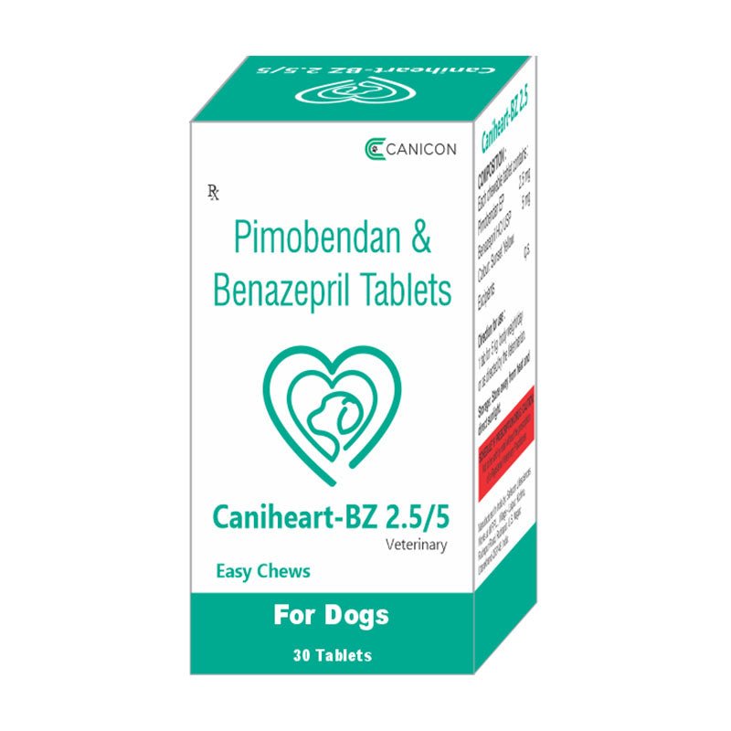 Box of CANIHEART-BZ 2.5 veterinary tablets for dogs protecting heart from congestive heart failure