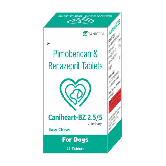Box of CANIHEART-BZ 2.5 veterinary tablets for dogs protecting heart from congestive heart failure