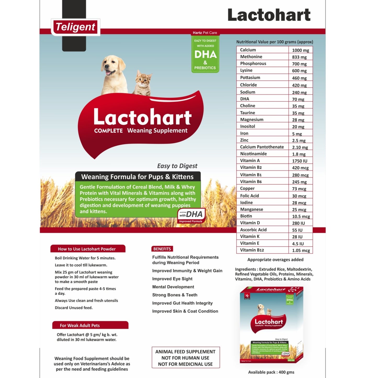 Lactohart Puppy Weaning Supplement 400 gm - Pet Central
