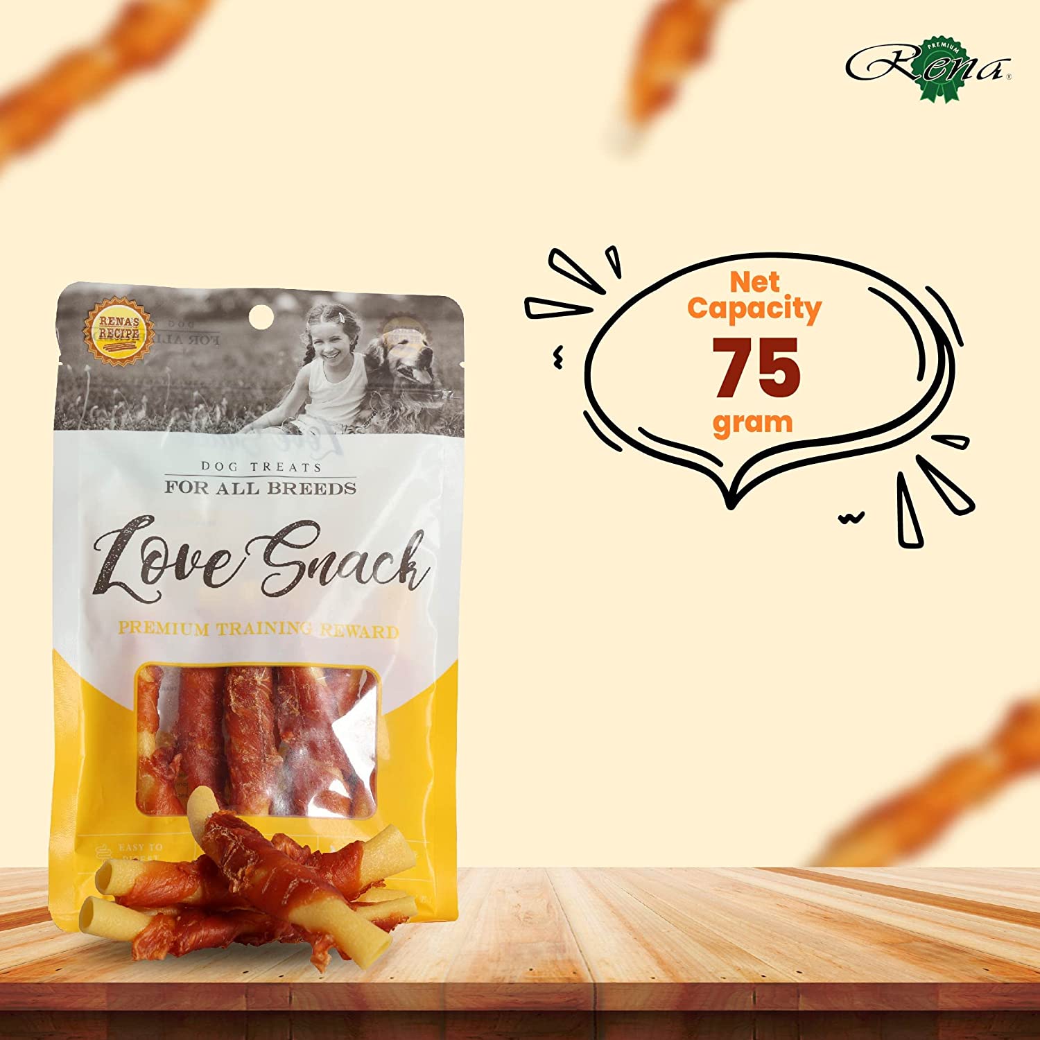 Rena's Love Snack Chicken Wings, for All Dog Breed, Easy to Digest, Low in Fat, 100% Cage Free Chicken, Rich in Protein, No Artificial Flavors, Rawhide Free, 150g (Pack of 2) - Pet Central